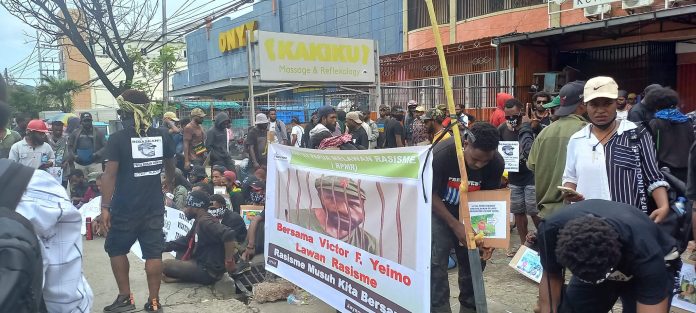 Aksi demonstrasi Rakyat Papua Melawan Rasisme (RPMR) pada Selasa, 24 Januari 2023. Foto RPMR.