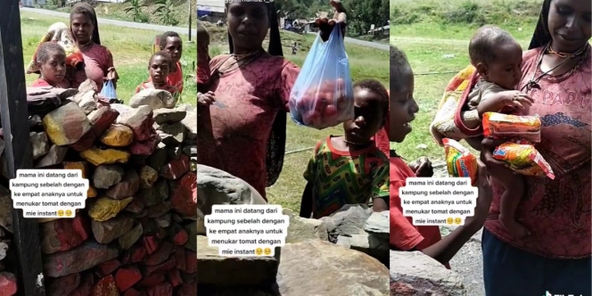 Mama dan anaknya diberikan Mie Instan oleh anggota aparat. Foto dari dream.co.id
