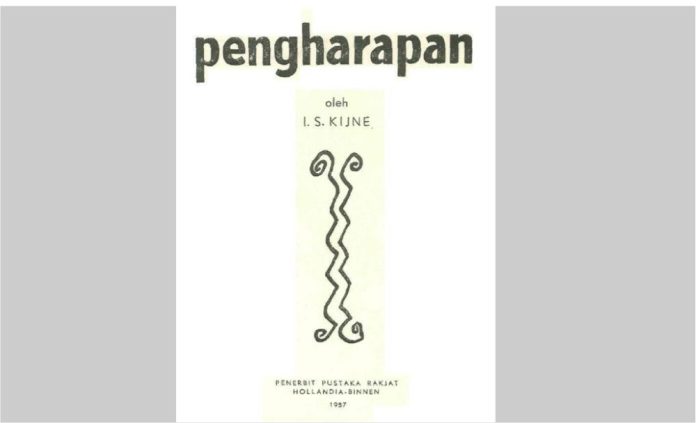 Karya terakhir I. S. Kijne sebelum masa pensiun kembali ke Belanda, Pengharapan. Foto Pustaka Rakjat Hollandia - Binnen, 1957.