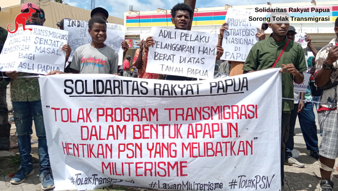 Foto aksi tolak transmigrasi oleh Solidaritas Rakyat Papua Sorong Tolak Transmigrasi pada 15 November 2024 di Kota Sorong. Foto dok. Solidaritas Rakyat Papua Sorong Tolak Transmigrasi.